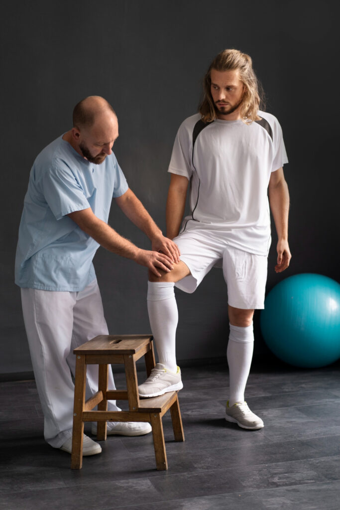 One-to-one physiotherapy session focused on guided movement, posture correction and strength improvement to support safe and effective recovery.